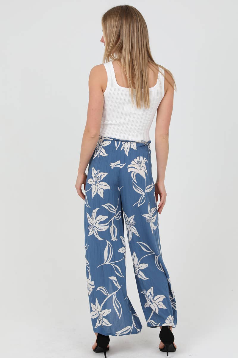 Angie Blue Floral Print Split Leg Pants