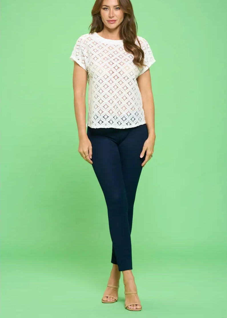 Perseption Lace Scoop Neck Dolman Top