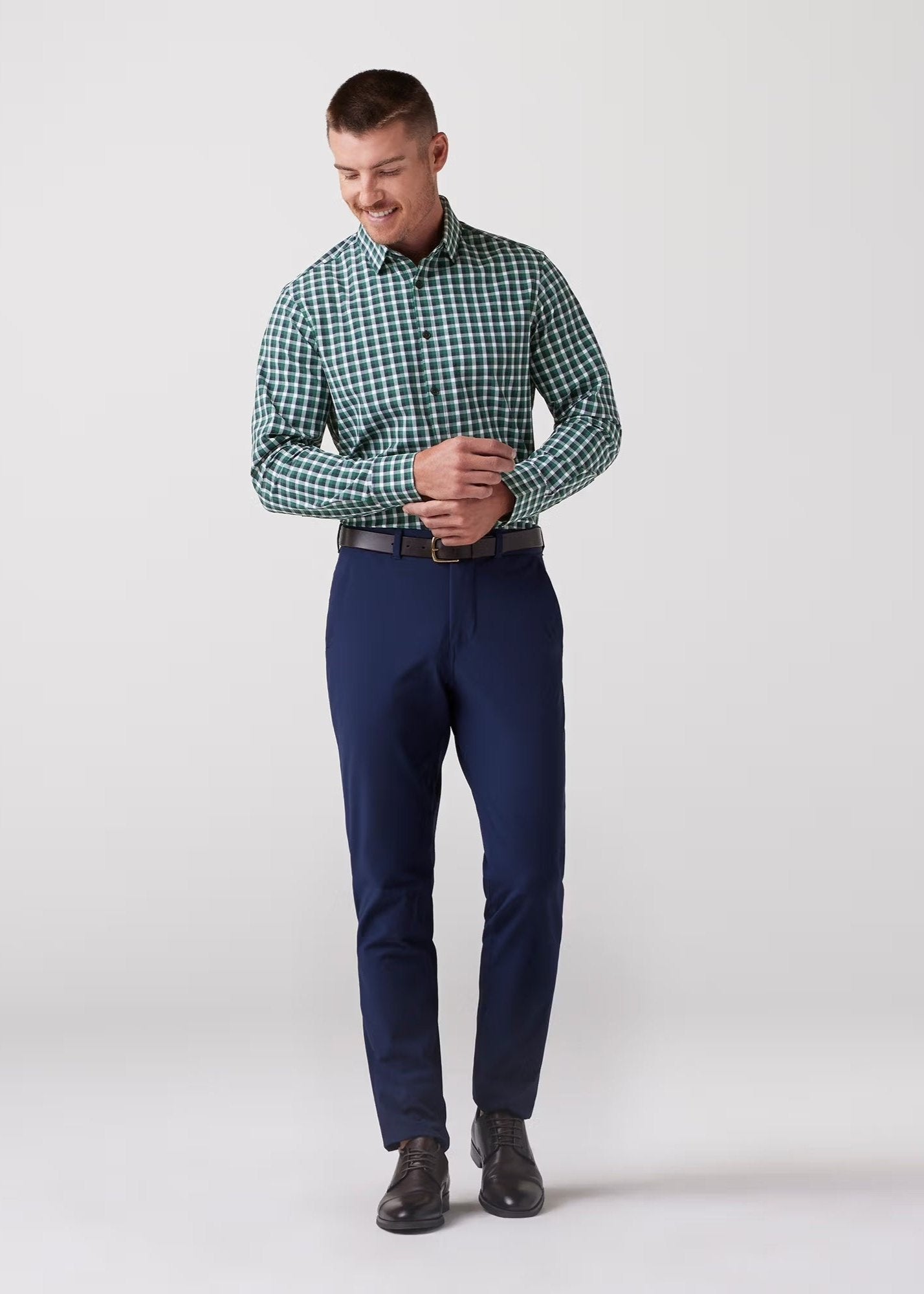 Mizzen + Main Leeward Hunter Green Dylan Plaid Dress Shirt