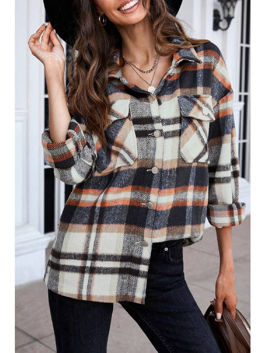 Autumn Leaves- Geometric Plaid Print Pocketed Shacket - Last one Left* size Small