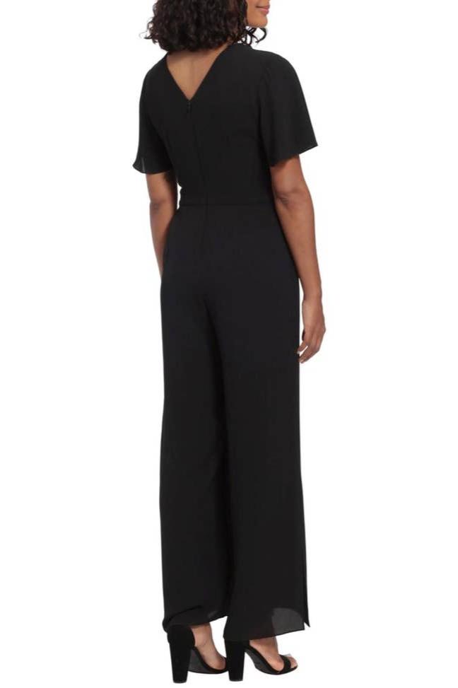 London Times Short Sleeve Belted Jumpsuit