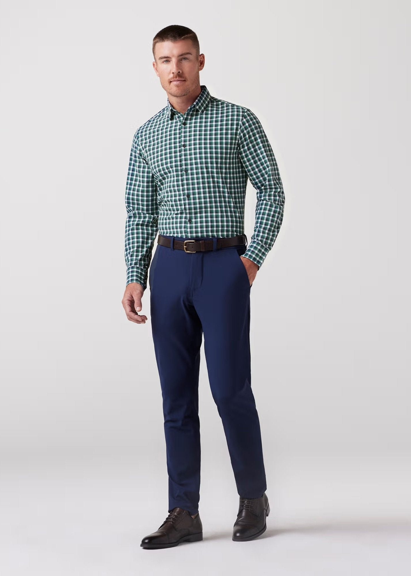 Mizzen + Main Leeward Hunter Green Dylan Plaid Dress Shirt