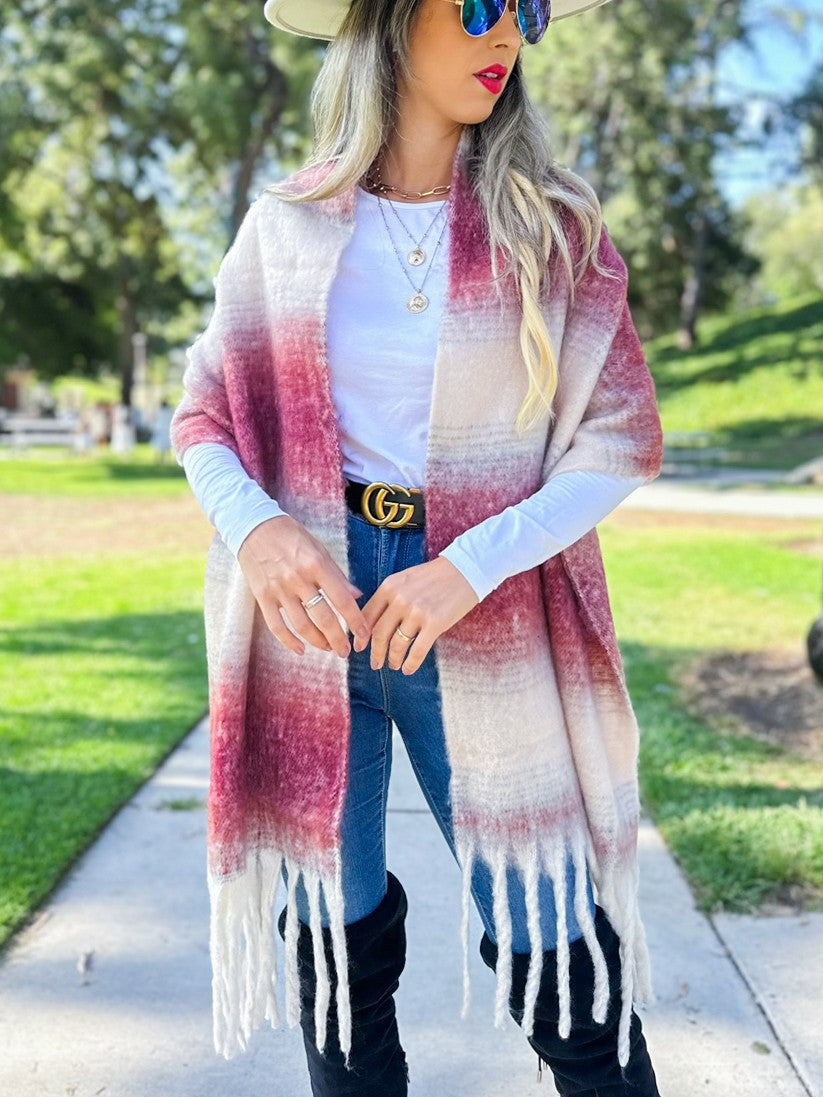 Amoli Two-tone Printed Knit Oblong Scarf With Tassels