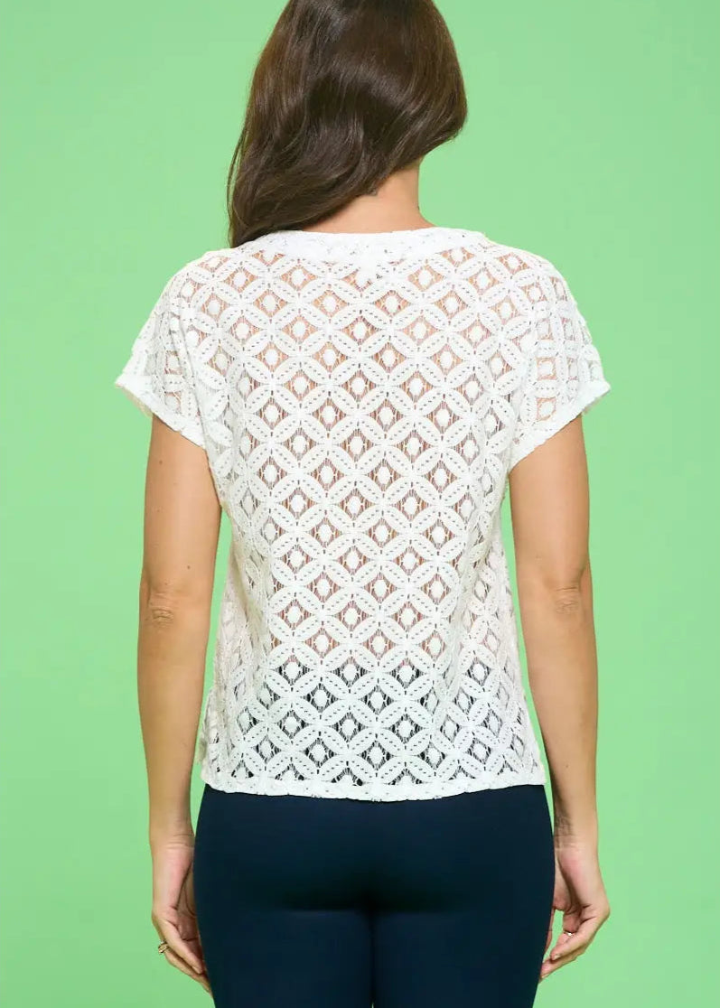 Perseption Lace Scoop Neck Dolman Top