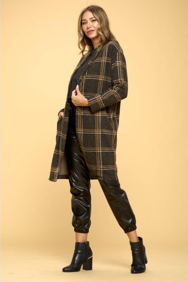 Renee C Plaid Coat With Buttons And Pockets