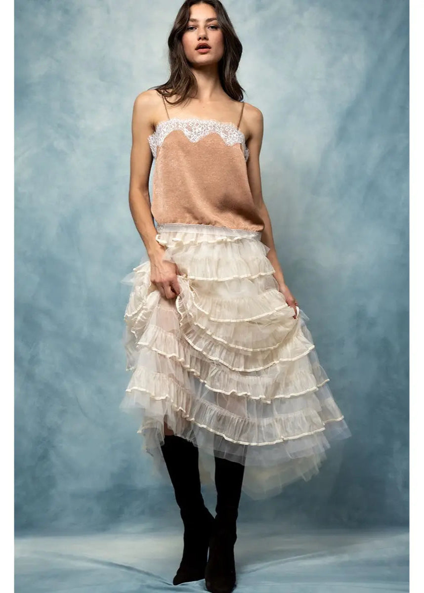 Urban Daisy Clear Tulle Layered Ruffle Maxi Skirt