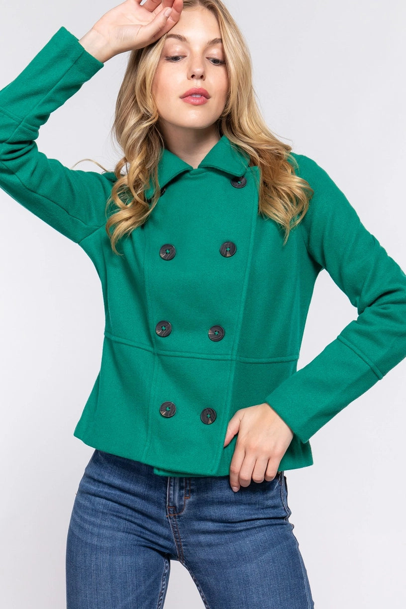 Active Basic Long Sleeve Double Breasted Coat