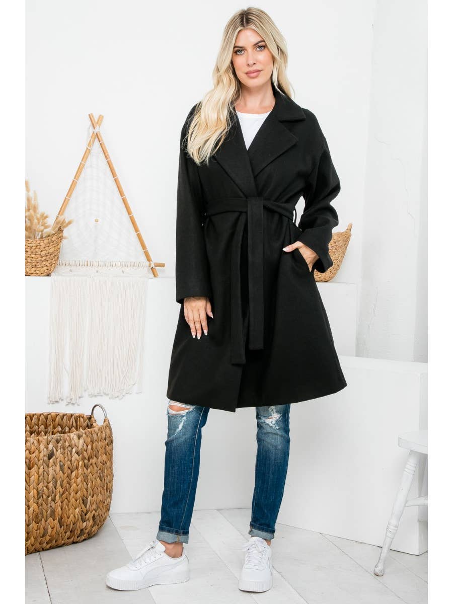 ZiA Apparel Belted Knee Length Coat