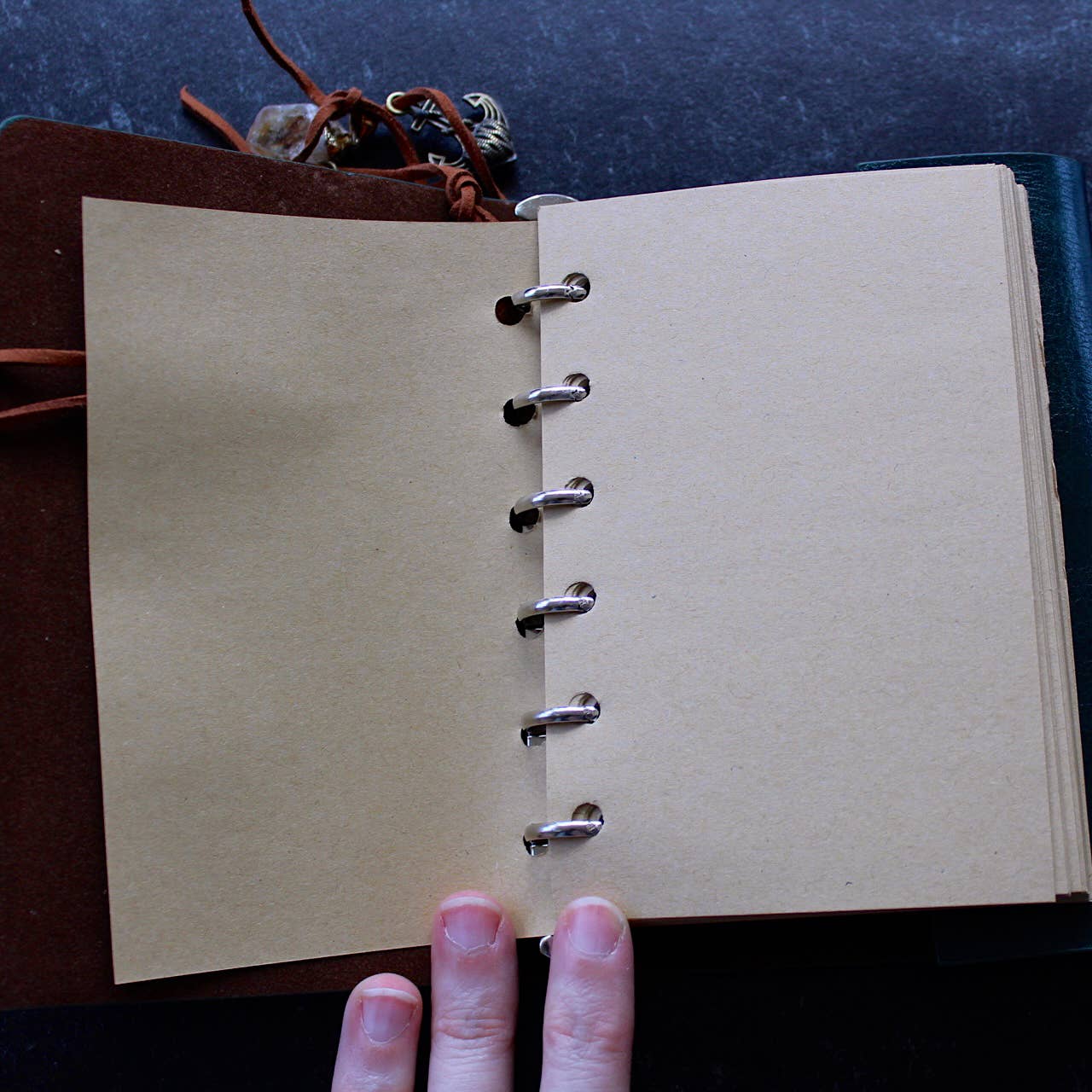 Leather Notebook w/ Crystal Accent - (Crystals and Stones): Natural Brown Cover w/ Rose Quartz