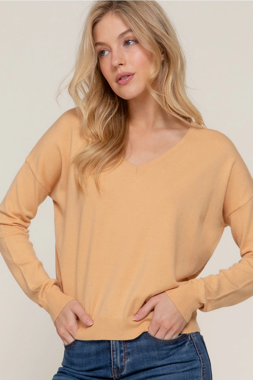 Active Basic Long-Sleeve V-neck Back Cross Strap Viscose Sweater