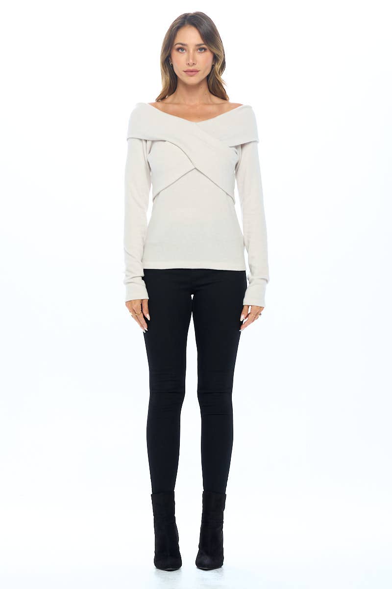 Renee C. Cashmere Feel Brushed Knit Wrap Off Shoulder Top