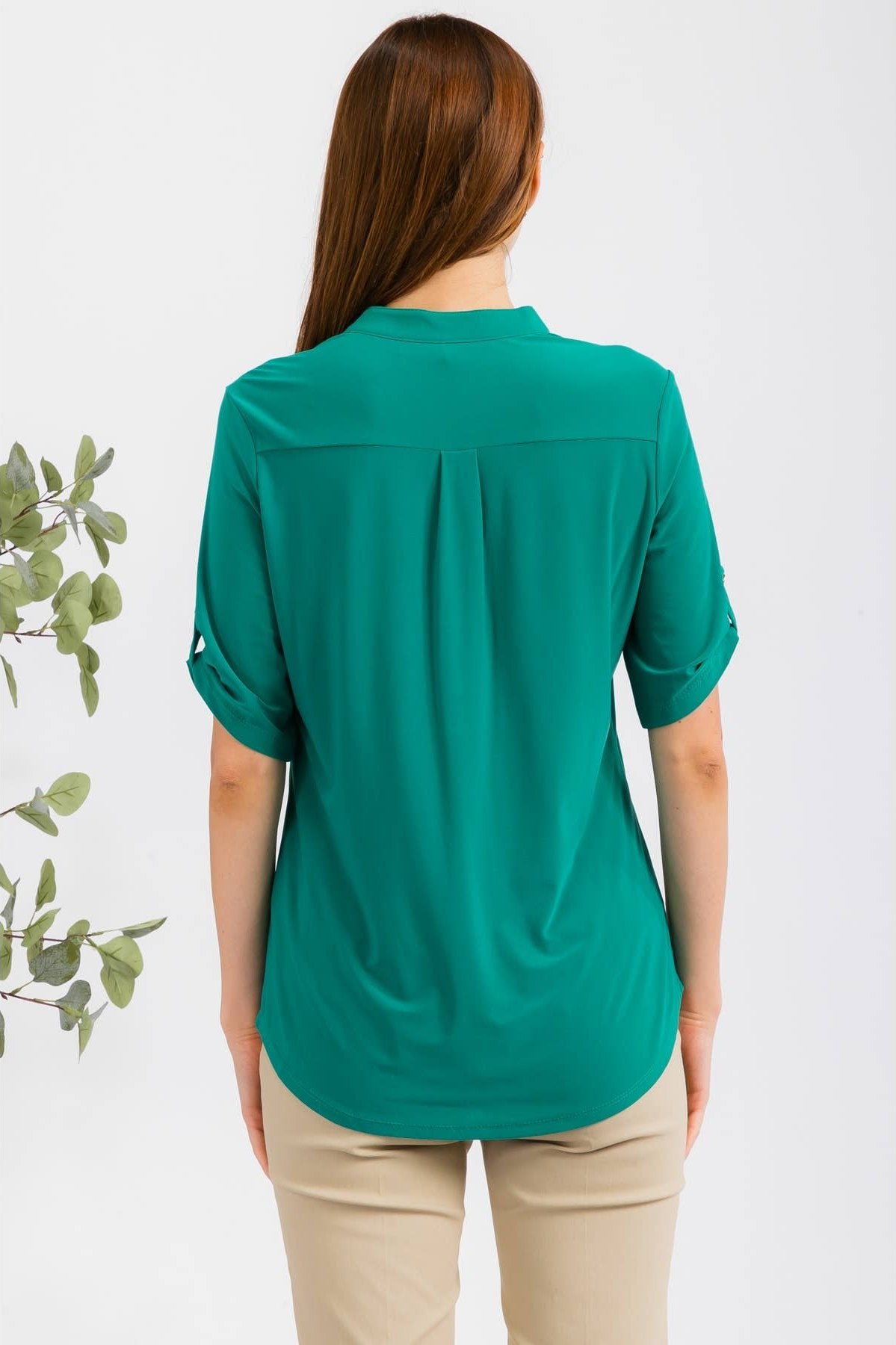 Perseption Solid Mandarin Half Placket Roll Tab Shirt. Fall Clearance!