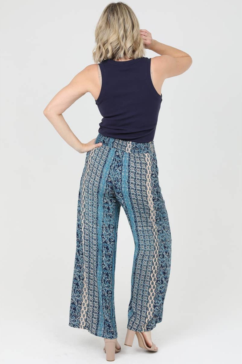 Nostalgia Printed Wide Leg Pants With Tie Waist