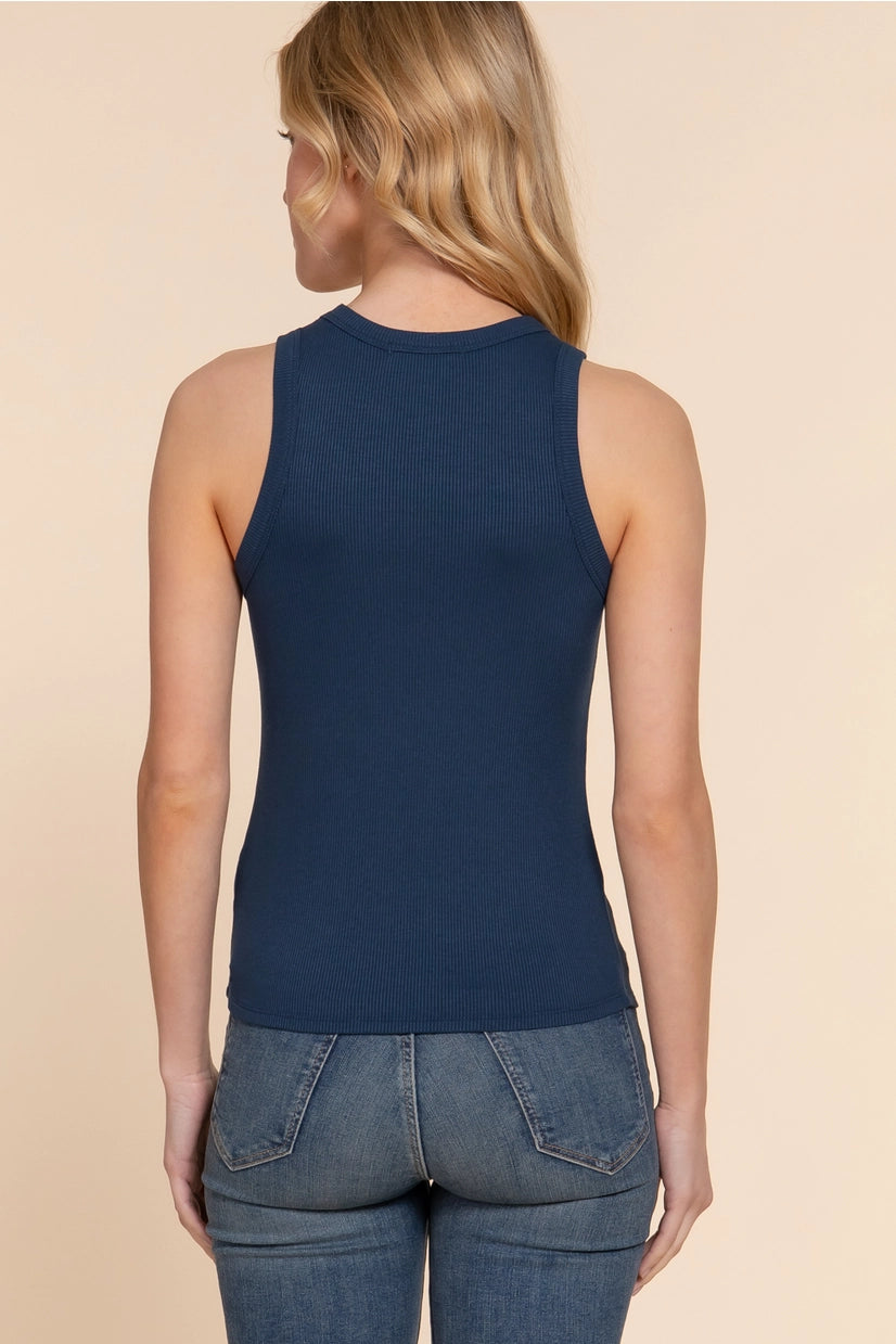Active Basic Sleeveless Crew Neck Rib Knit Top