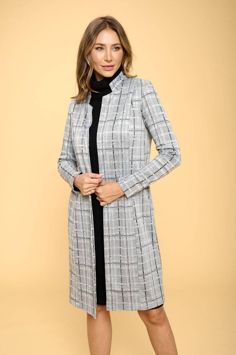 Renee C. Plaid Open Front Coat With Collar