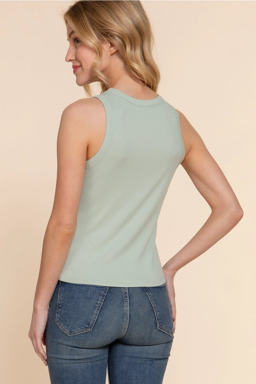 Active Basic Sleeveless Crew Neck Rib Knit Top