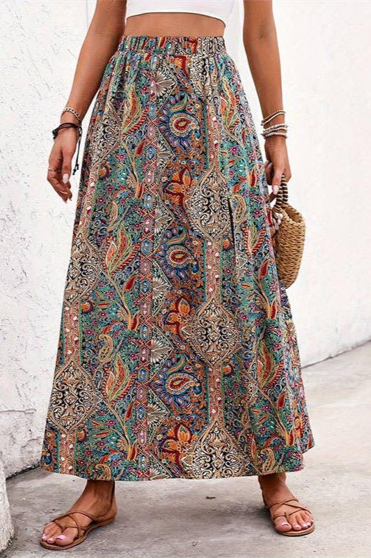 Lily Clothing Famous Style Print Slit A-Line Skirt
