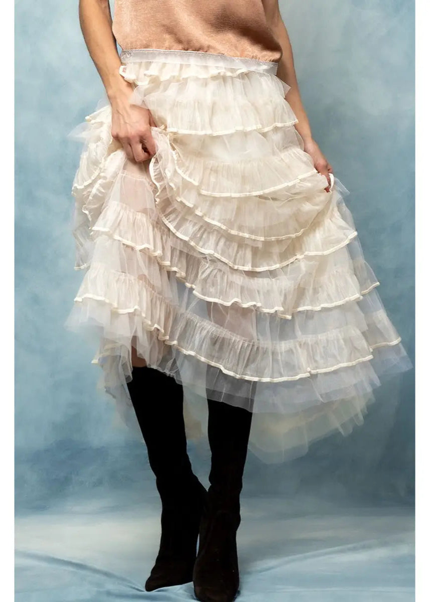 Urban Daisy Clear Tulle Layered Ruffle Maxi Skirt