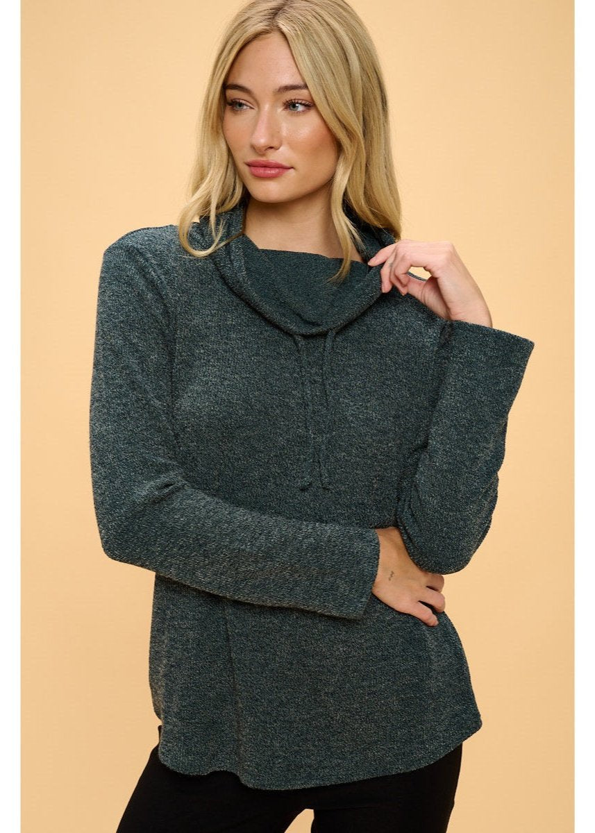 Perseption Cowl Neck Asymmetrical Sweater