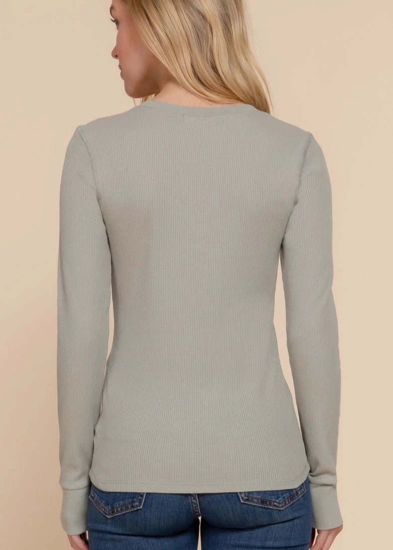 Active Basic Long Sleeve V-Neck Thermal Knit Top