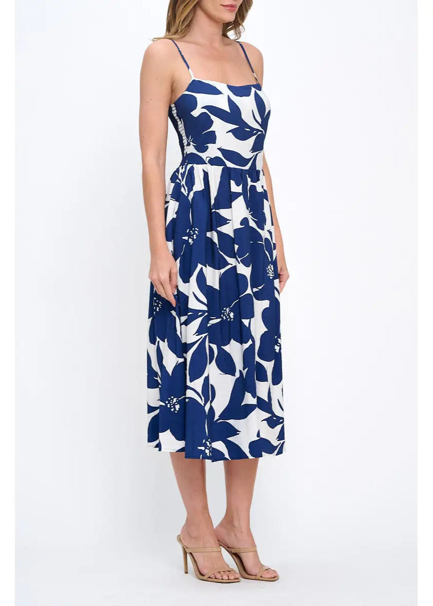 Renee C. Made in USA Floral Print Midi Sleeveless Dress with Pockets