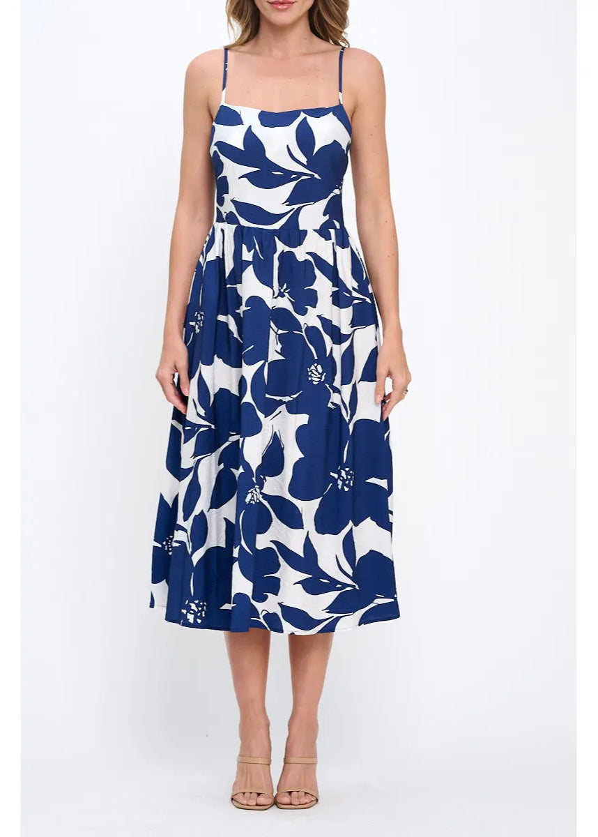 Renee C. Made in USA Floral Print Midi Sleeveless Dress with Pockets