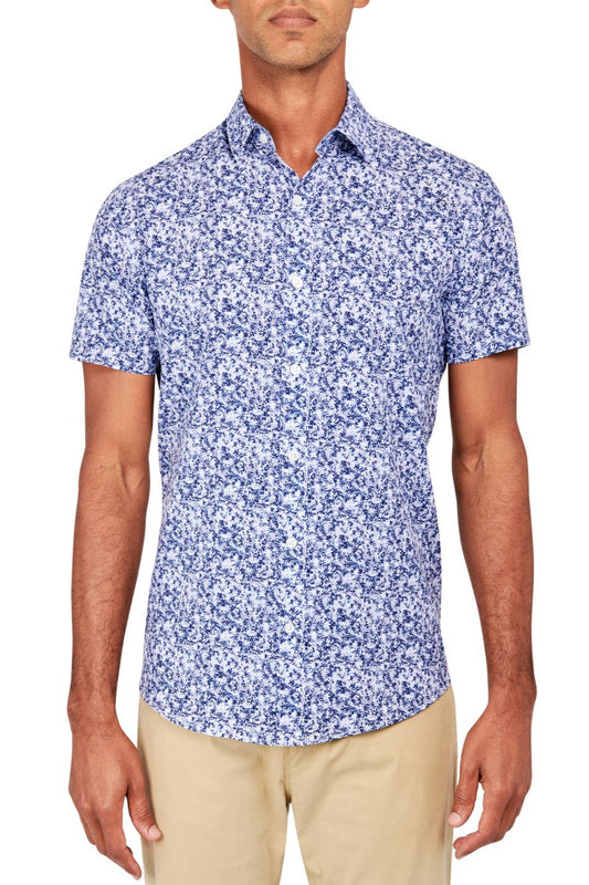 W.R.K. Navy Blue Floral 4-Way Stretch Short Sleeve Shirt (30% Off Sale!)