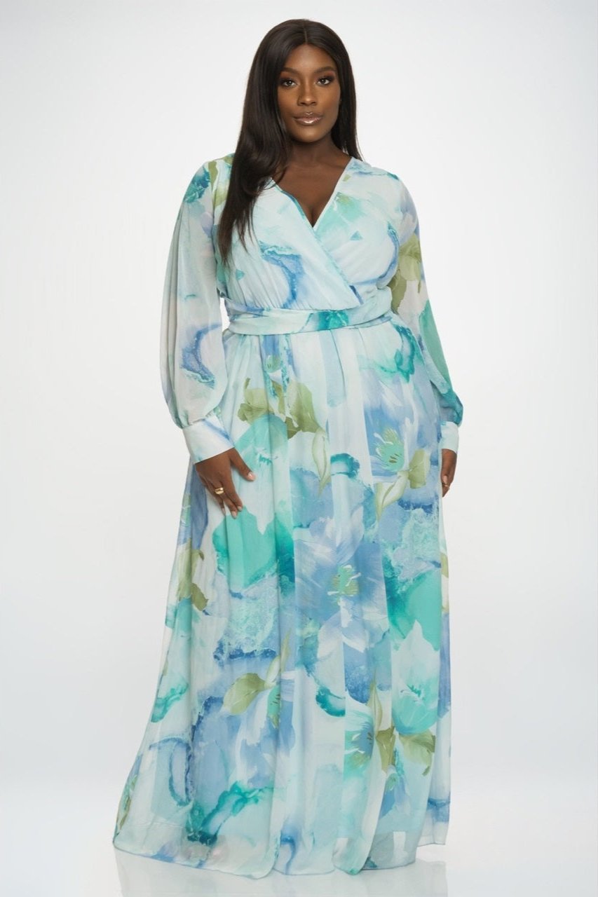 Curve Market Chiffon Floral Print Surplice Long Sleeve (30% off dress sale!)