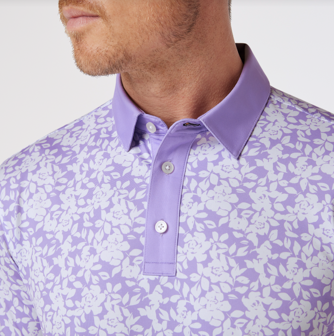 Mizzen + Main lavender floral Versa Polo.
