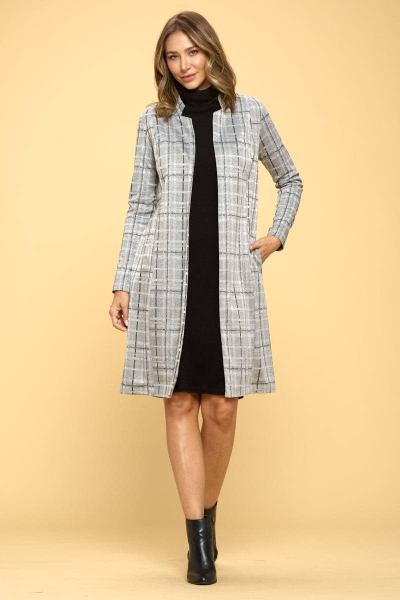 Renee C. Plaid Open Front Coat With Collar