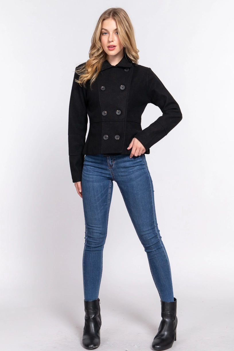 Active Basic Long Sleeve Double Breasted Coat