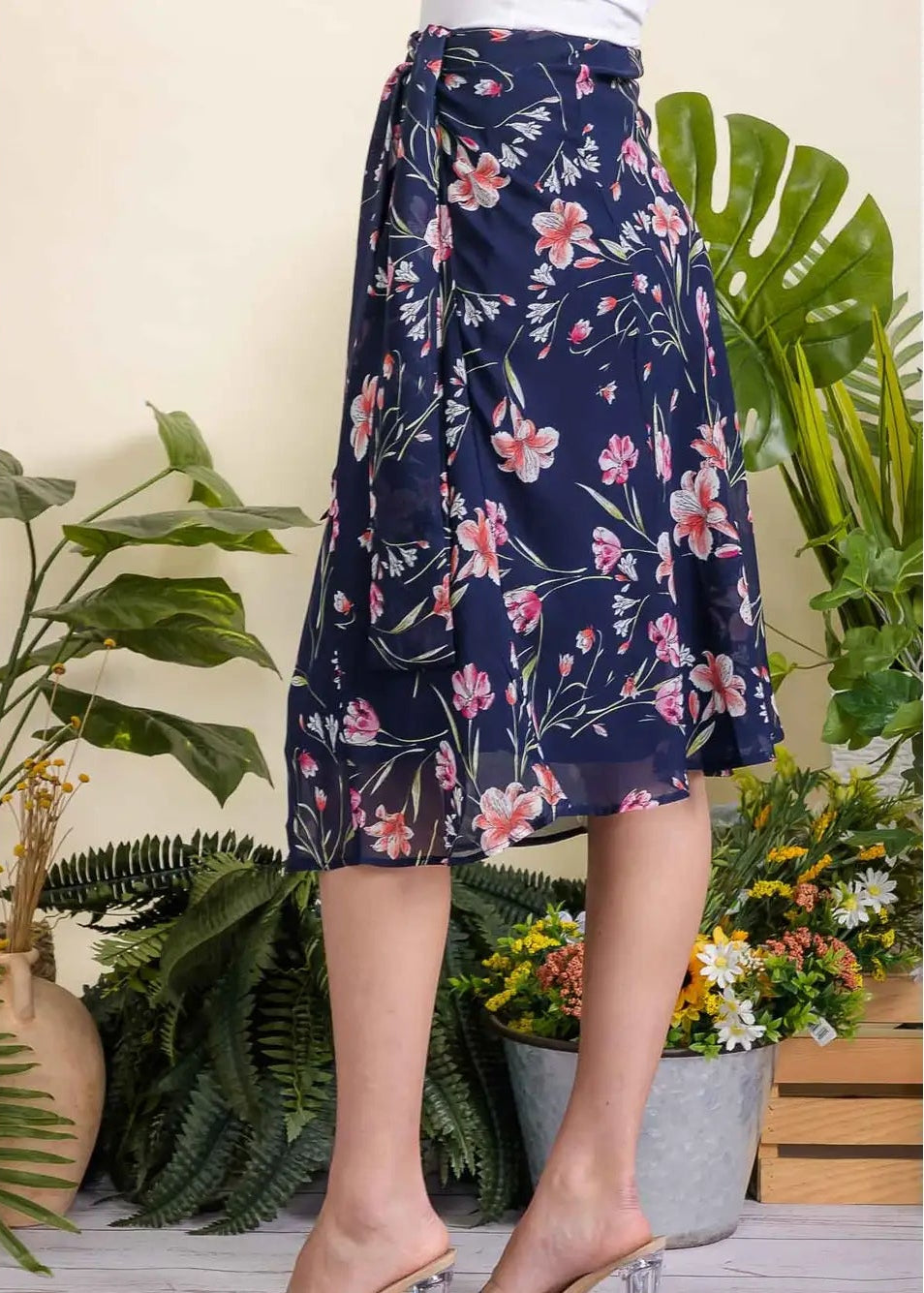 Perseption Floral Aline Chiffon Midi Skirt