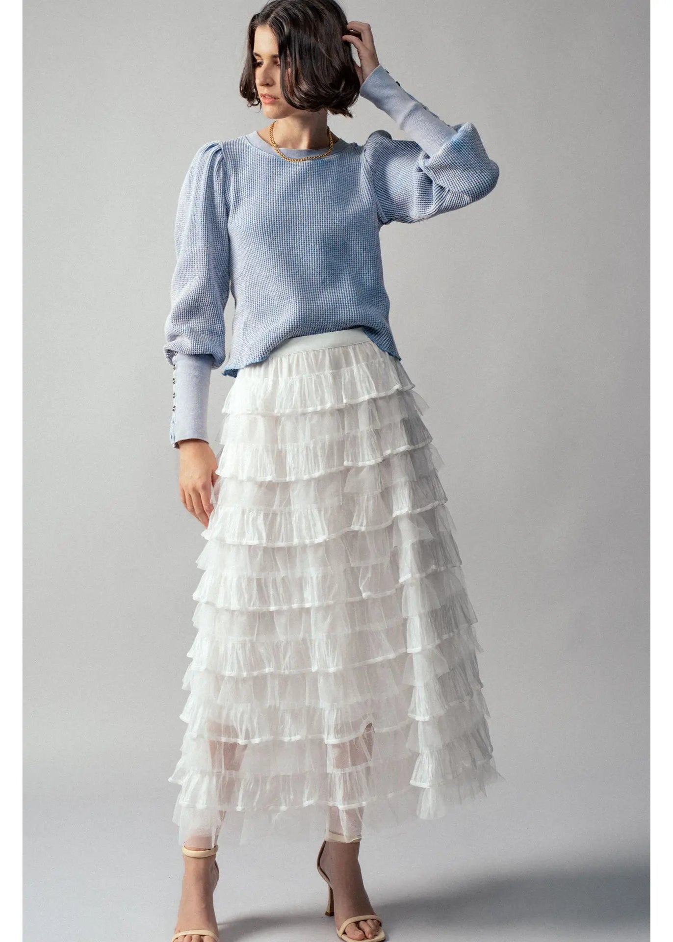 Urban Daisy Clear Tulle Layered Ruffle Maxi Skirt