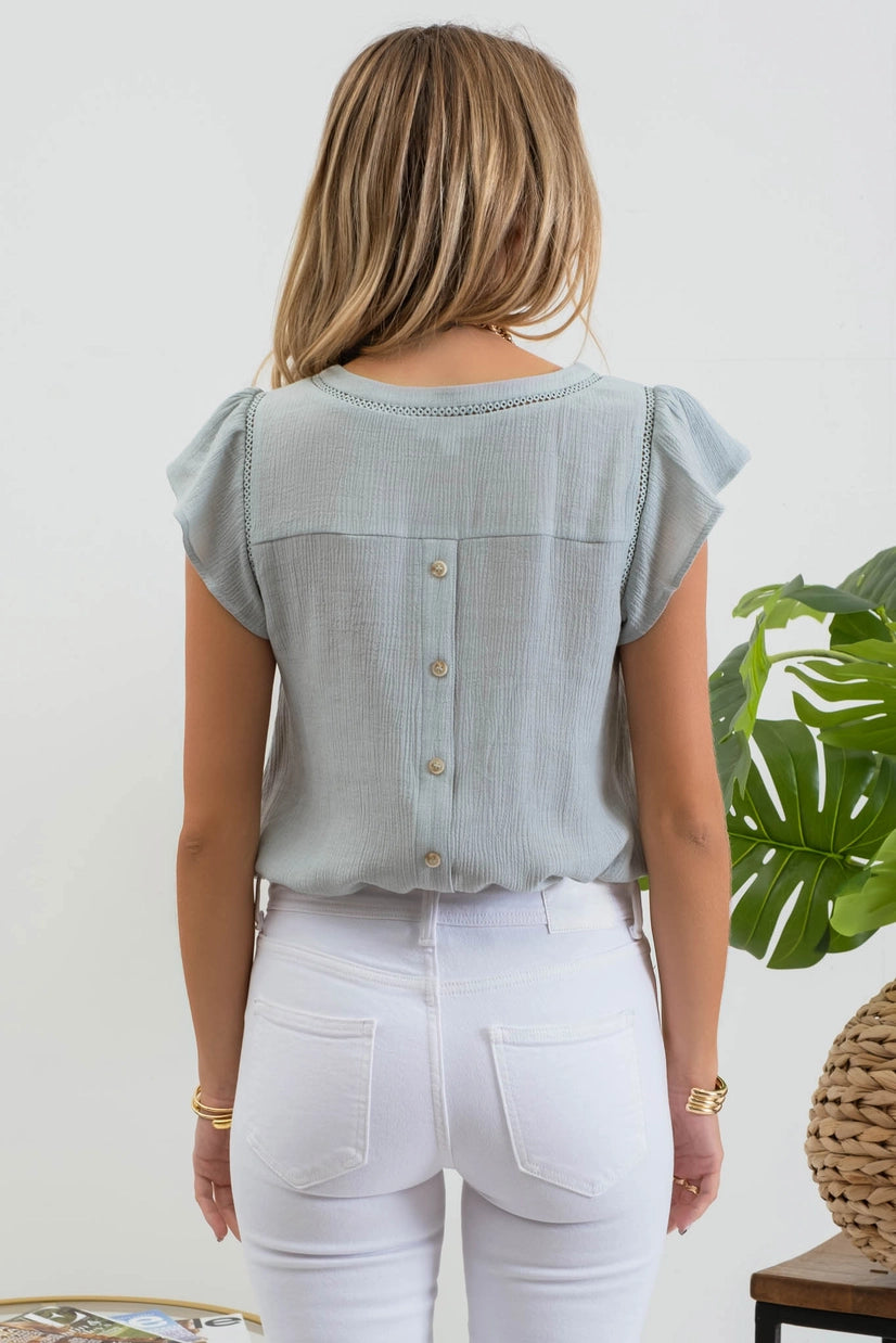 Blu Pepper Tulip Sleeve Back Button Blouse