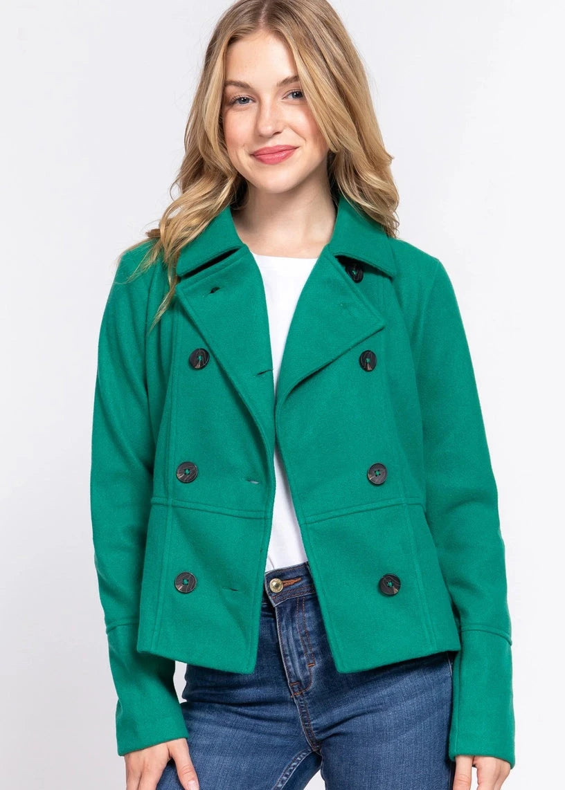 Active Basic Long Sleeve Double Breasted Coat