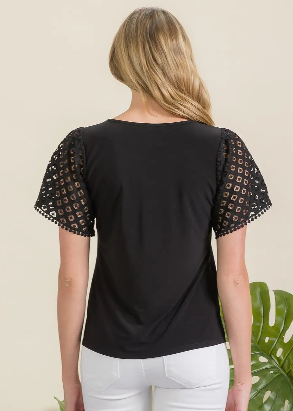 Perseption Illusion Crochet Lace Scallop Pleat Fashion Tee