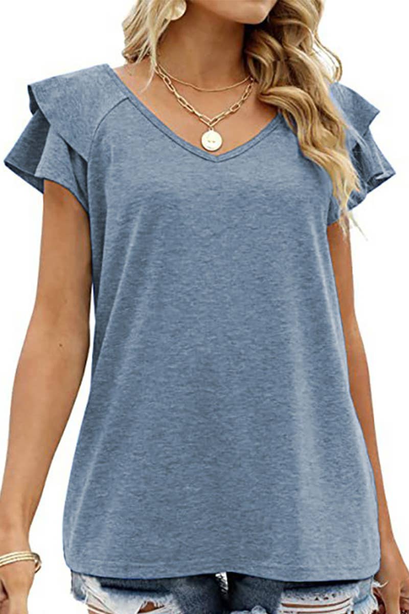 Lily Clothing V-neck Double Sleeve Loose Top