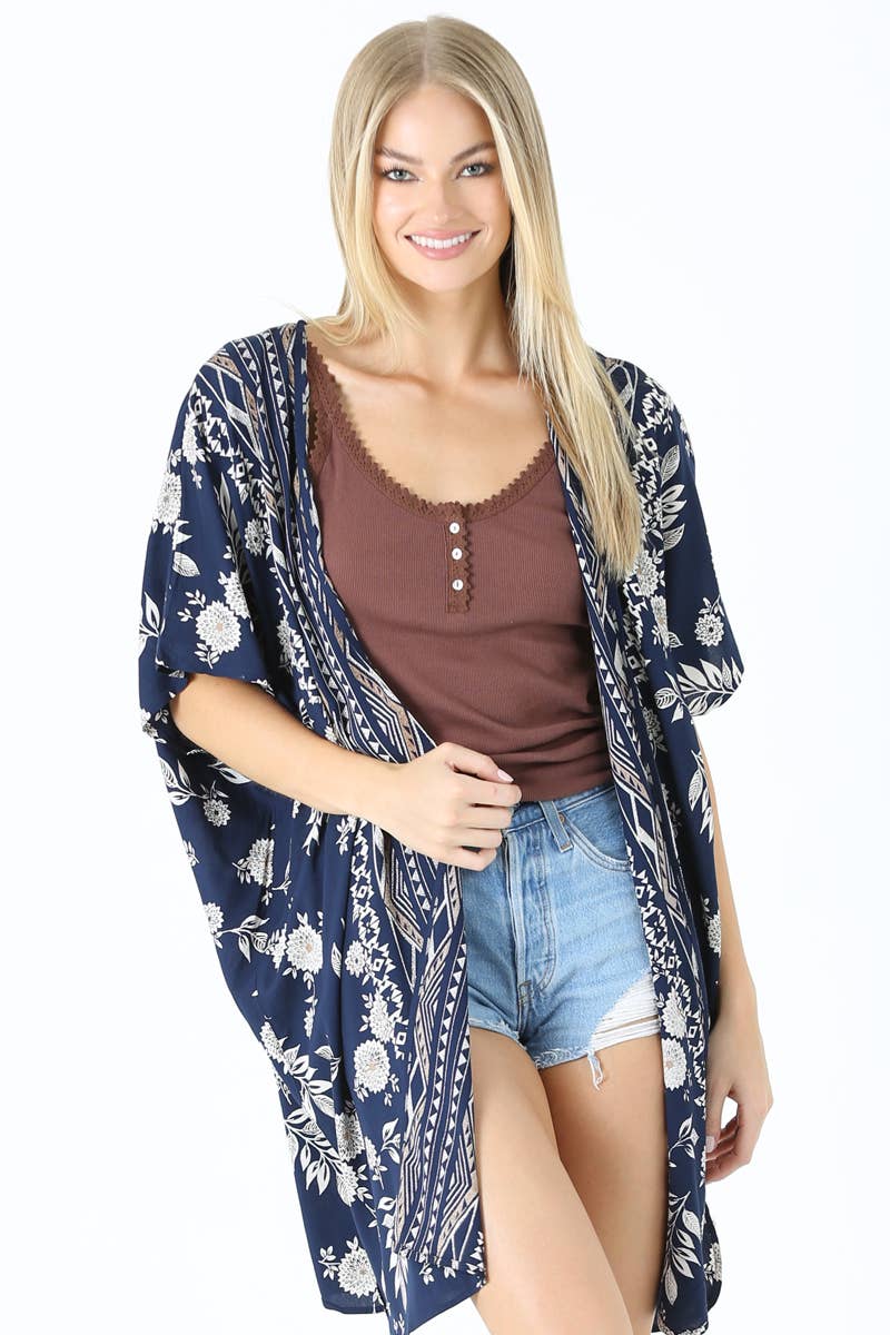 Angie Navy Floral Printed Kimono