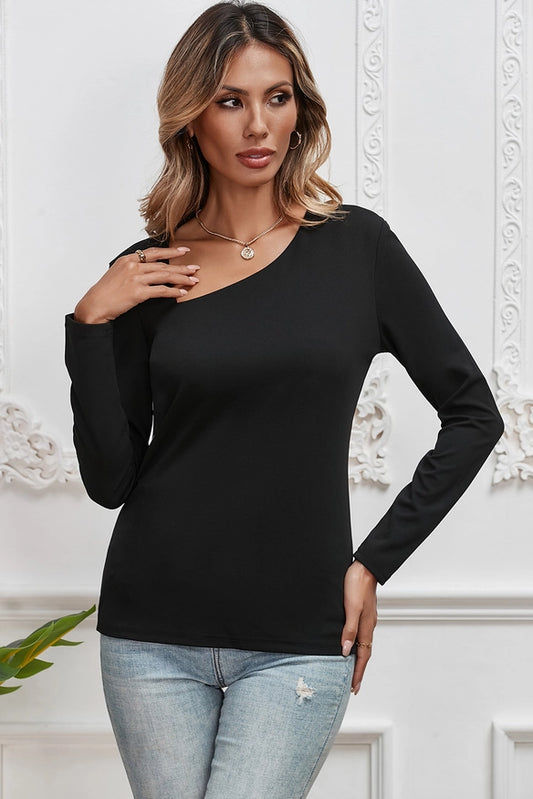 Black Asymmetric neckline slim fit top