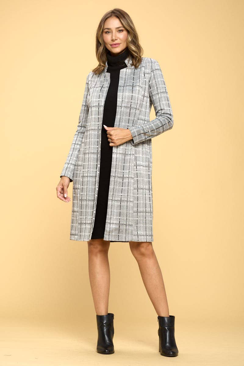 Renee C. Plaid Open Front Coat With Collar