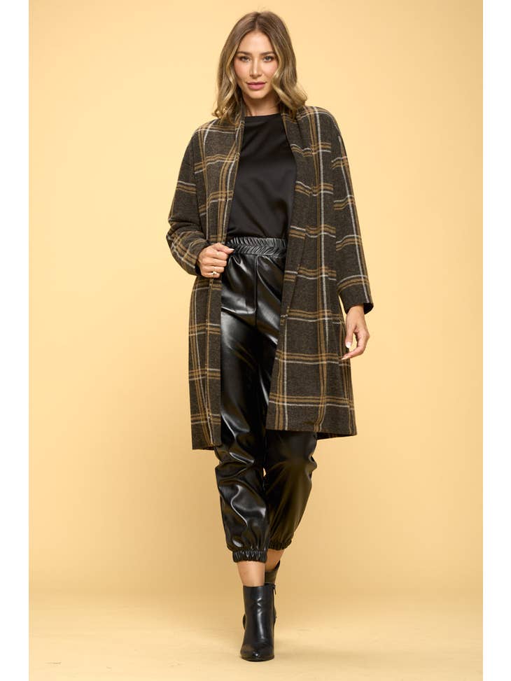 Renee C Plaid Coat With Buttons And Pockets