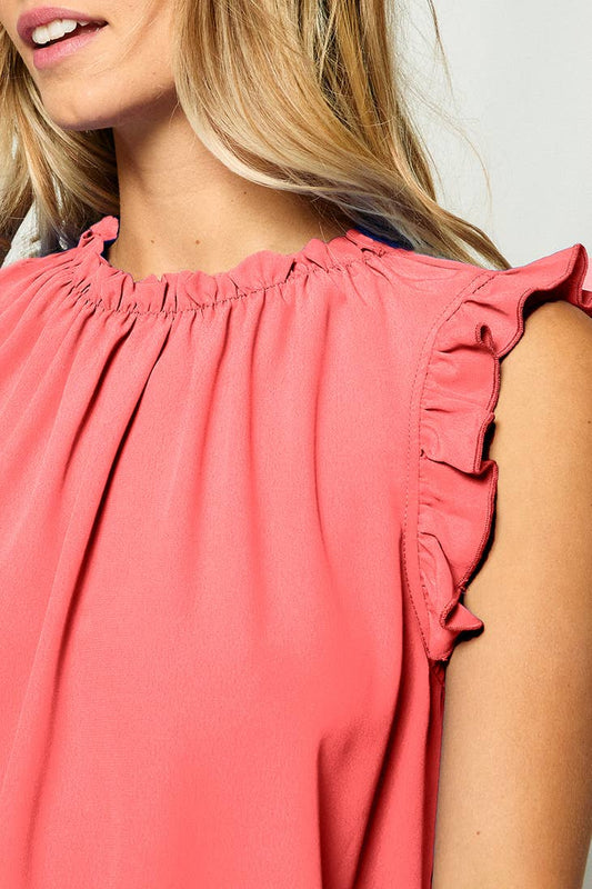Ces Femme Solid Shirring Neck Sleeveless Top. Fall Clearance!