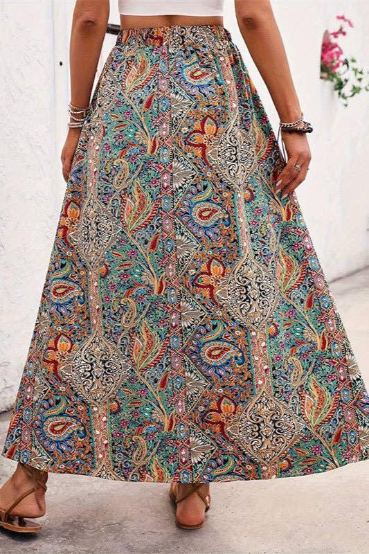 Lily Clothing Famous Style Print Slit A-Line Skirt