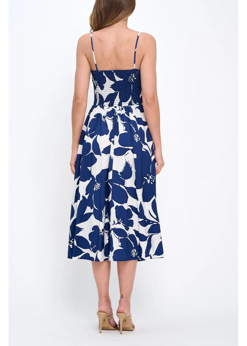 Renee C. Made in USA Floral Print Midi Sleeveless Dress with Pockets