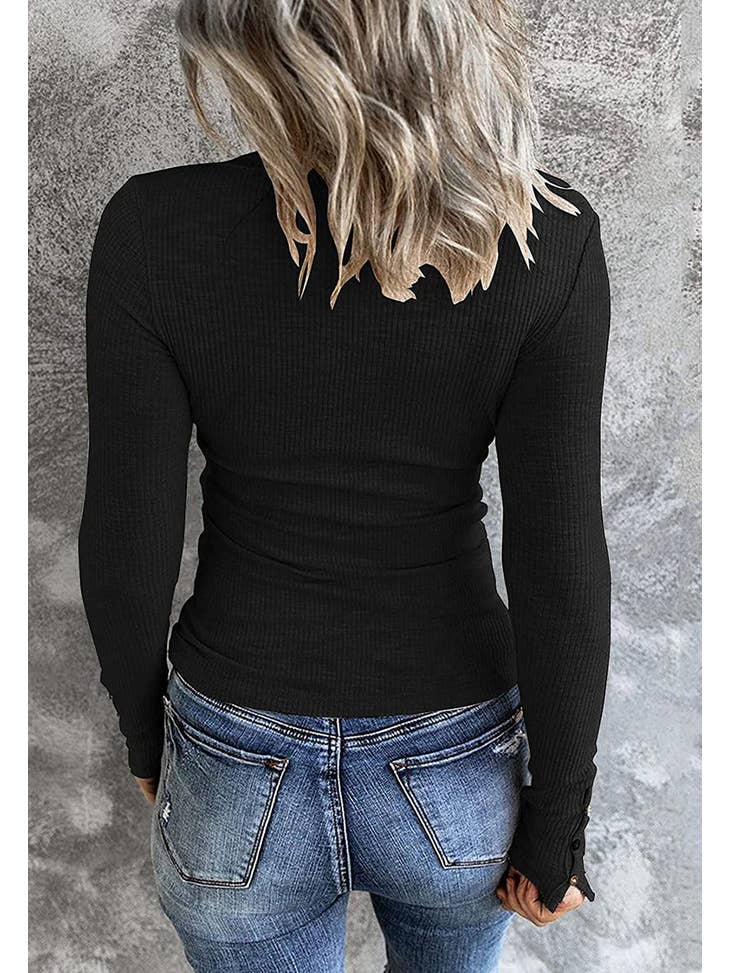 Hottie in a Henley - Ribbed Knit Fitted Henley Top