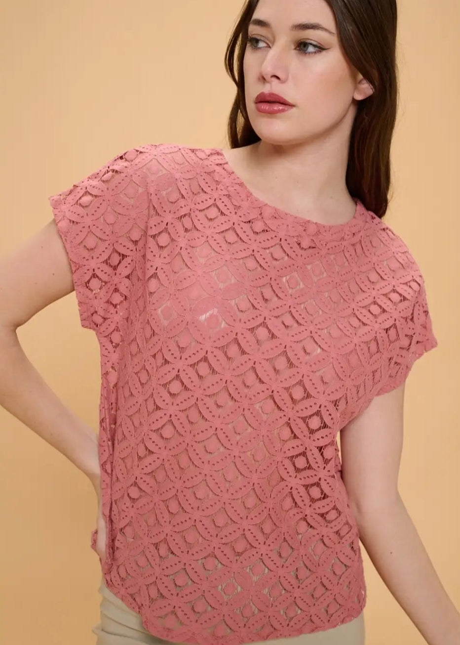 Perseption Lace Scoop Neck Dolman Top