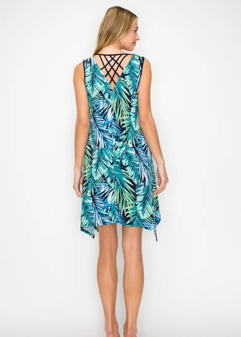 Perseption Printed Criss Cross Back Detail Sleeveless Dress