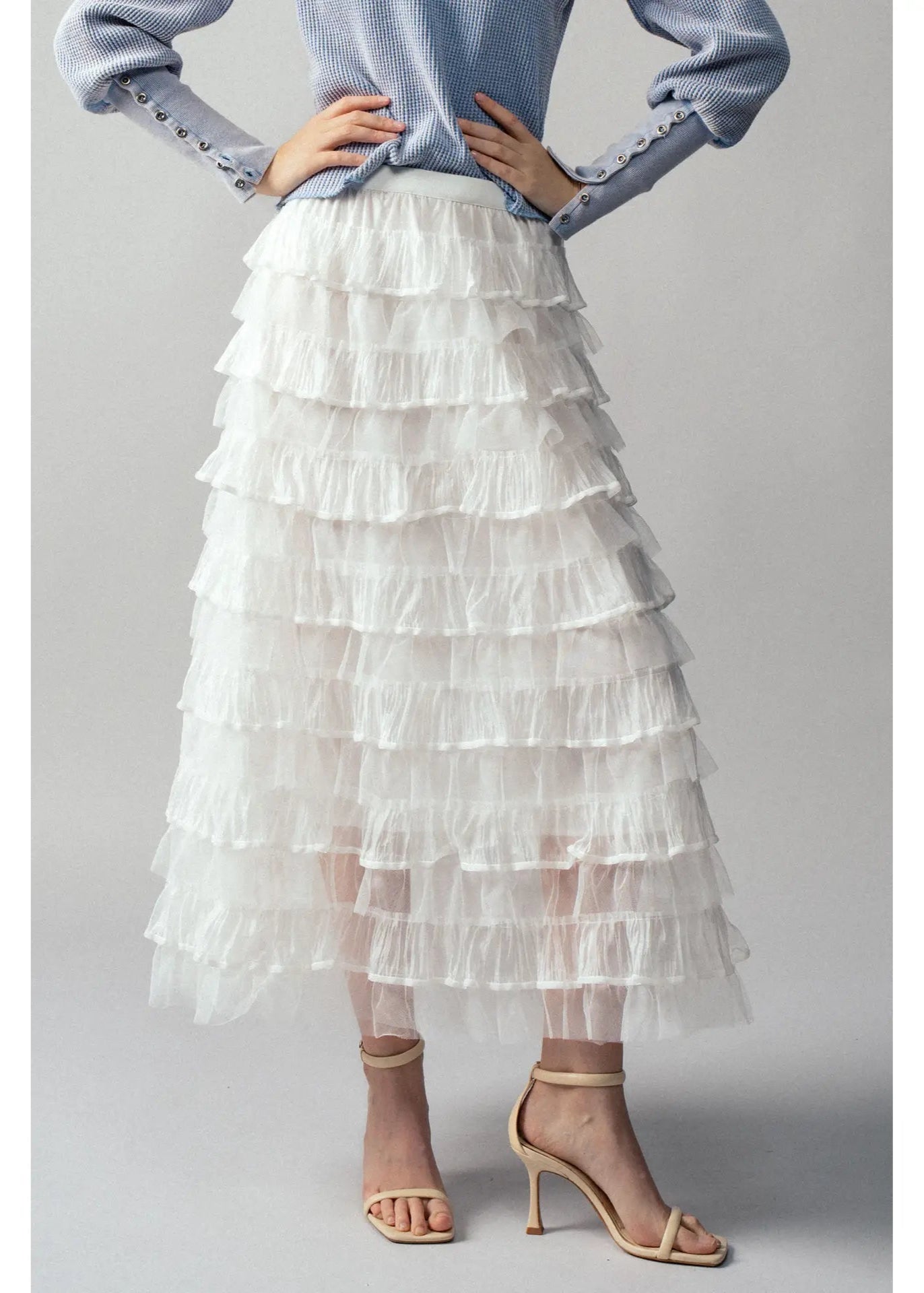 Urban Daisy Clear Tulle Layered Ruffle Maxi Skirt