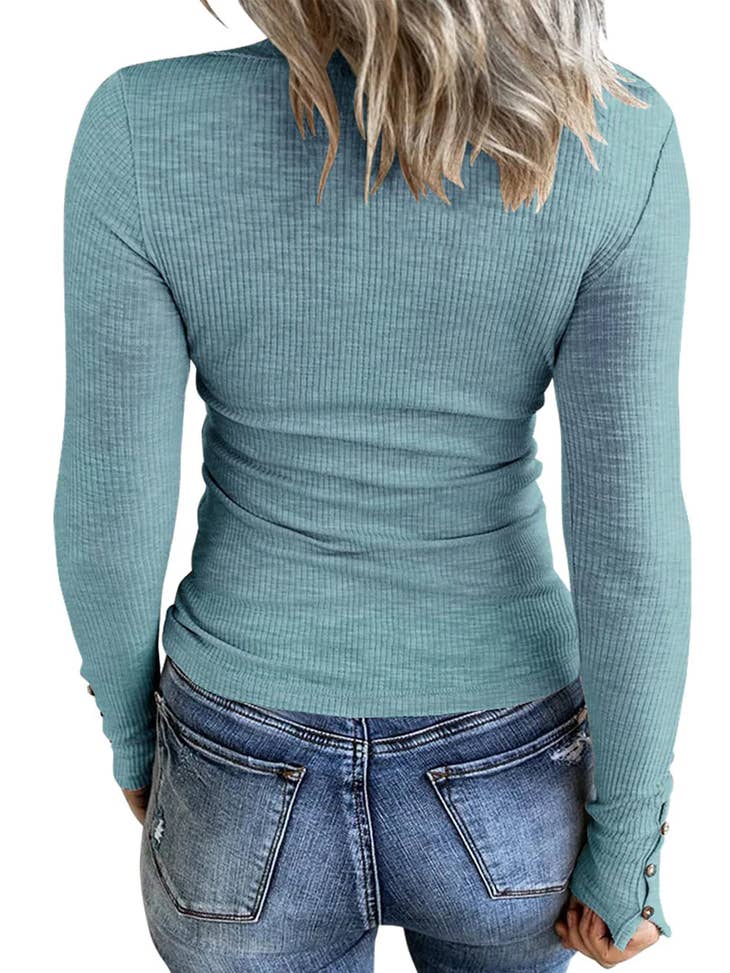 Hottie in a Henley - Ribbed Knit Fitted Henley Top