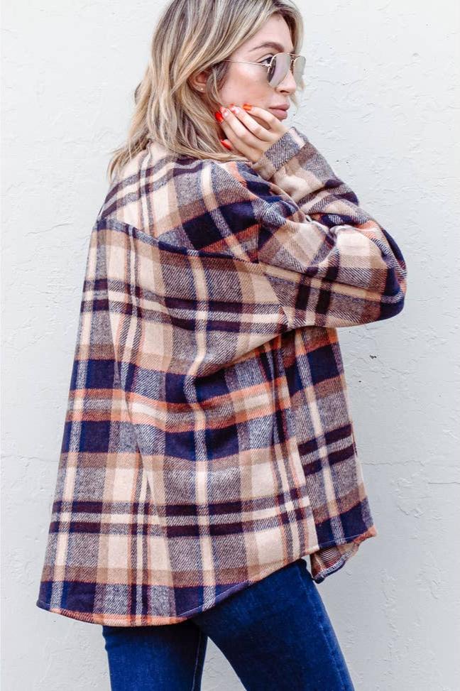 Curvy Girls Plaid Flannel Shirt Jacket